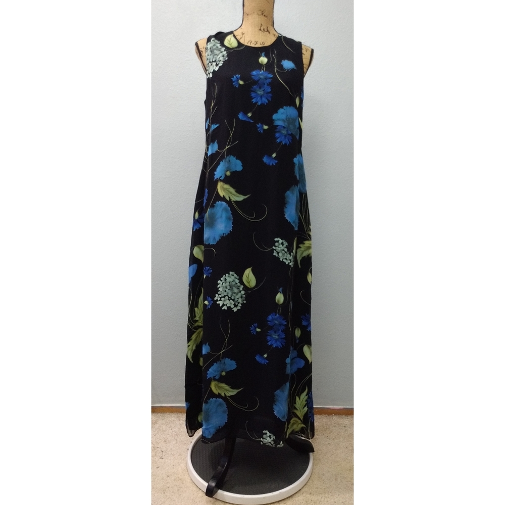 Vintage Jones New York 10 Black Blue Floral Dress